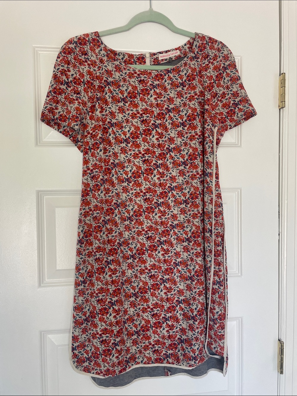 Rebecca Taylor Red Floral Short Sleeve Mini Dress